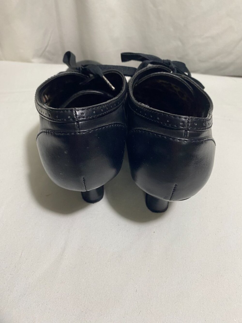 Mudd Austin Black Lace Up Oxford Heels Women’s Size 8M Leopard Print Lining - Picture 3 of 11